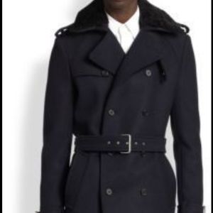 The Kooples Winter 2021 Double-breaste Miltary Coat With Removable Fur Collar